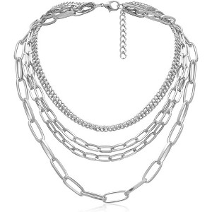 Summit Adventure Layered Chain Necklace for Women – 18" Gold & Silver Paperclip Choker, Rope Ball Punk Jewelry - 1 of 4