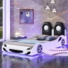 Bellemave Wood Twin Size Race Car-Shaped Platform Bed with LED and Upholstered Backrest,  White - 3 of 3