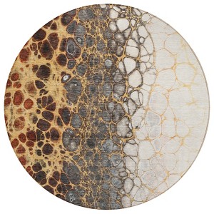Ivory Gray And Gold Abstract Washable Indoor Outdoor Area Rug - 1 of 4
