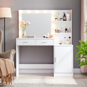 NicBex Makeup Vanity Desk with Mirror Dressing Table with Partitions with Cabinet Doors, 3 Level Dresser, 2 Large Drawer for Bedroom - 1 of 4