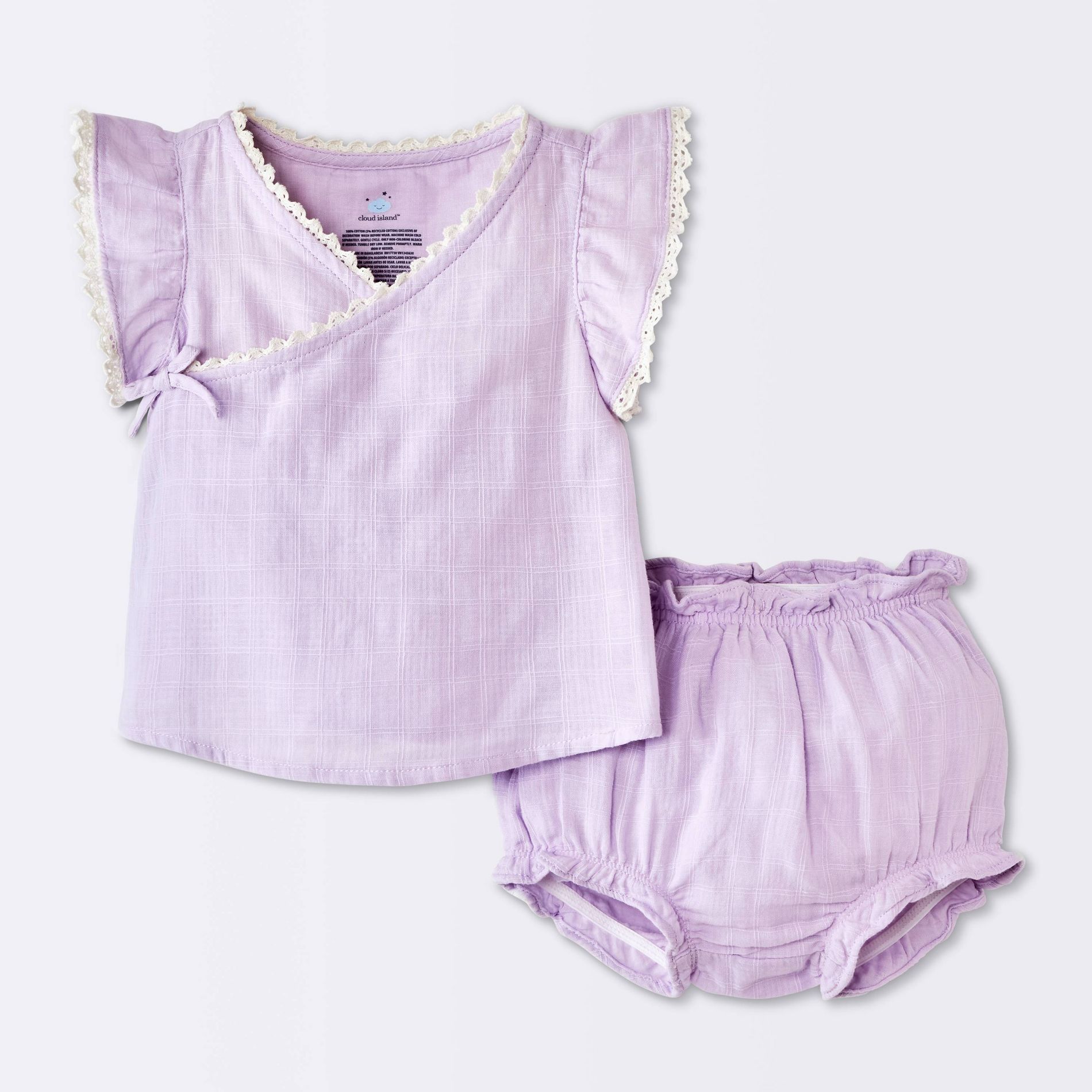 Baby Girls' Embroidered Wrap T-Shirt and Bloomer Set - Cloud Island™ Purple