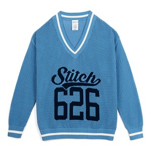 Disney Junior Crochet Varsity V-neck Pullover Long Sleeve Sweater - 1 of 4