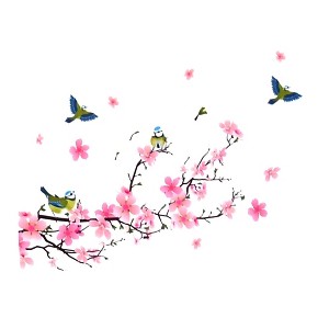 Unique Bargains Room Art Cherry Blossom Pattern Removable Wall Sticker Decal 20" x 27.6" - 1 of 4