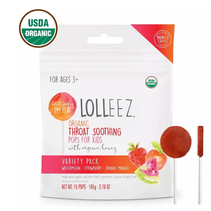 undefined | Lolleez Children's Organic Throat Soothing Pops - Watermelon, Strawberry, & Orange Mango - 15ct