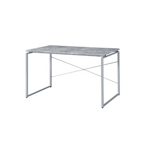 Metal & Composite Wood Industrial Style Writing Desk with Faux Concrete Top and Metal Sled Base - 1 of 4