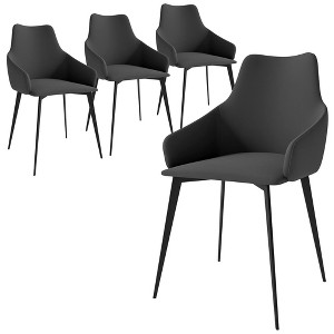 Sonnet Dining Chair with Armrests and Black Powder-Coated Iron Legs Set of 4 in Cream/Green - 1 of 4