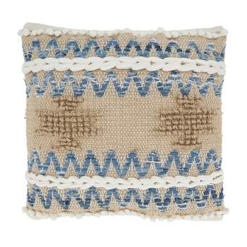 Saro Lifestyle Multi Texture Chindi Pillow - Poly Filled, 18" Square, Natural