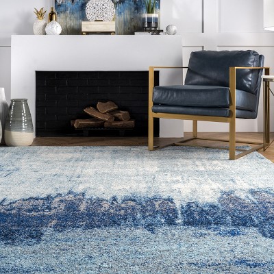 Reversible Abstract Waterfall Round Rug, 5', Blue Synthetic
