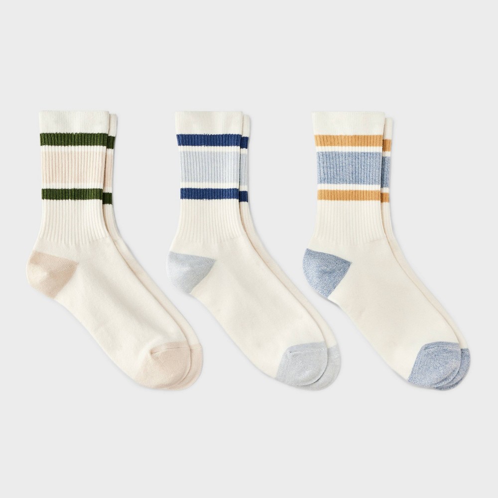 Women Retro Striped Ribbed 3pk Crew Sock