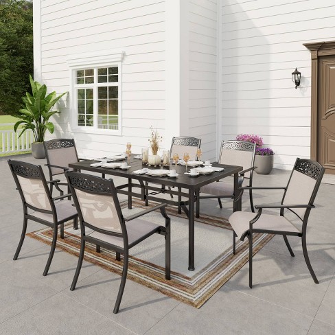 7pc Outdoor Dining Set With Sling, Sling Back Patio Chairs And Table