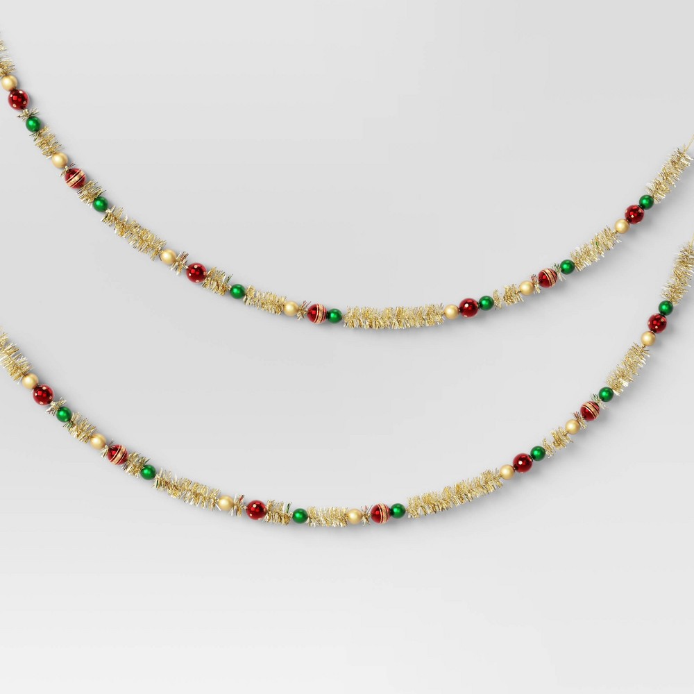 3ct 6' Ornament and Tinsel Christmas Tree Garland Green/Red/Gold - Wondershop™: Plastic Holiday Decor, 6ft Length