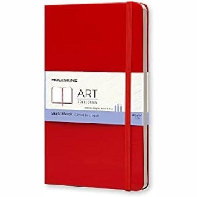 Moleskine Art Sketchbook, Hard Cover, Large (5 in. x 8.25 in.) Plain/Blank, Scarlet Red, 104 Pages