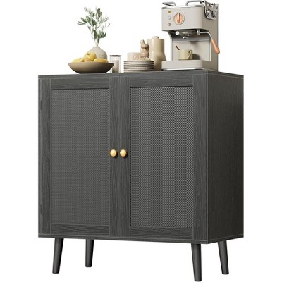 Buffet Cabinet with Storage, Storage Cabinet with Synthetic Rattan Decor Doors, bedside table,Solid Wood Feet, for Hallway, Entry, Living Room