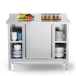 ROVSUN 39" x 19" All Stainless Steel Table with Cabinet& Backsplash for Kitchen,Restaurant - 1 of 4