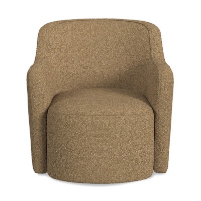 Light Brown Barrel Back Swivel Accent Chair with Wood Frame