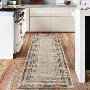 Modern Bordered Area Rug for Living Room Home Office Soft Washable Low Pile Contemporary Rug Accent Throw Carpet - 1 of 4