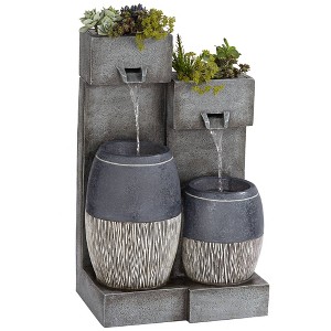 John Timberland Mendit Rustic Cascading 2-Jar Outdoor Wall Floor Water Fountain with LED Light 29" for Yard Garden Patio Home Deck Lawn - 1 of 4