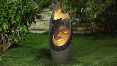 37" Gray and Brown Polyresin Tiered Patio Fountain with LED Lights