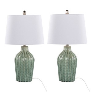 LumiSource Rockwell 23" Accent Lamps: Set of 2, Sage Crackle, Polished Nickel, White Linen Shade - 1 of 4