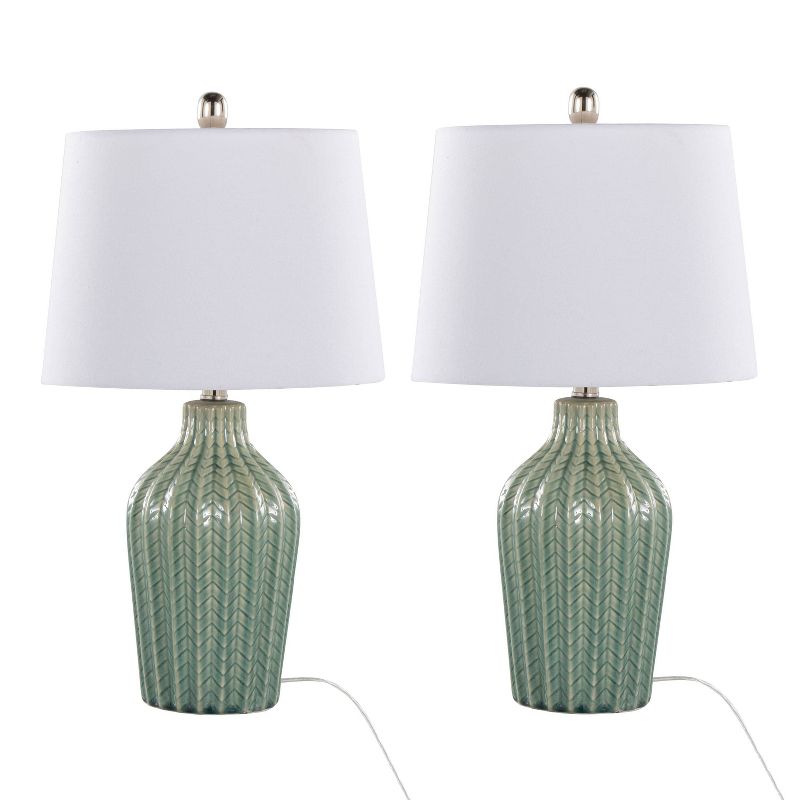 LumiSource (Set of 2) Rockwell 23&#34; Contemporary Accent Lamps Sage Crackle Ceramic Polished Nickel and White Linen Shade from Grandview Gallery, 1 of 8