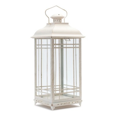 Elegant White-Washed Metal & Glass Candle Lantern Trio