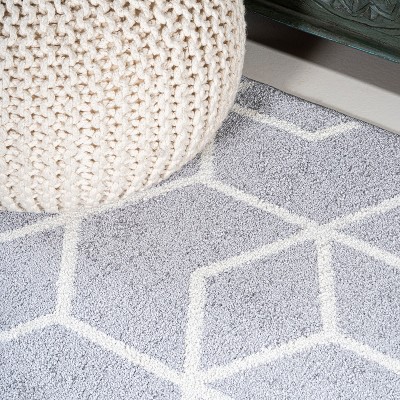 Modern Geometric Light Gray & White 8' x 10' Synthetic Area Rug