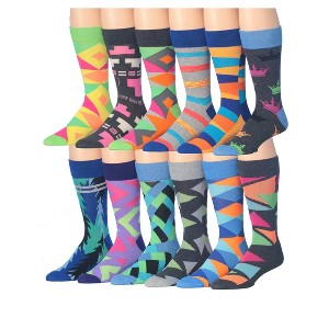 James Fiallo Men's 12 Pairs Vibrant Geo Mix Colorful Elegant Funky Unique Pattern Dress Socks - 1 of 4