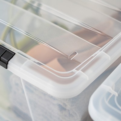 Clear 72 Qt Stackable Plastic Storage Bins with Lids and Latches - 4 Pack