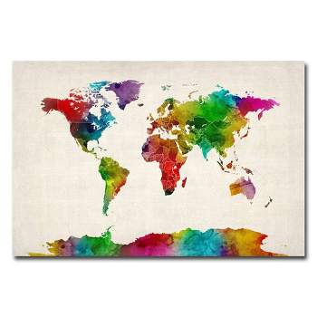 30" x 47" Watercolor World Map II by Michael Tompsett - Trademark Fine Art