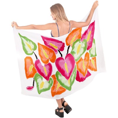 LA LEELA Women's Wrap Swimwear Cover up Sarong Wraps One Size White Leaves