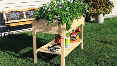 Sunnydaze Stained Fir Wood Raised Garden Bed with Shelf