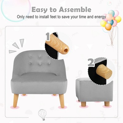 Gray Velvet Kids Barrel Accent Chair with Ottoman
