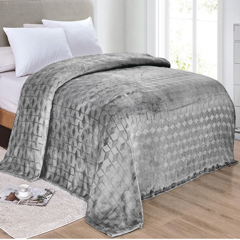 Amrani Bedcover Embossed Blanket Soft Premium Microplush Grey by Plazatex, 1 of 4