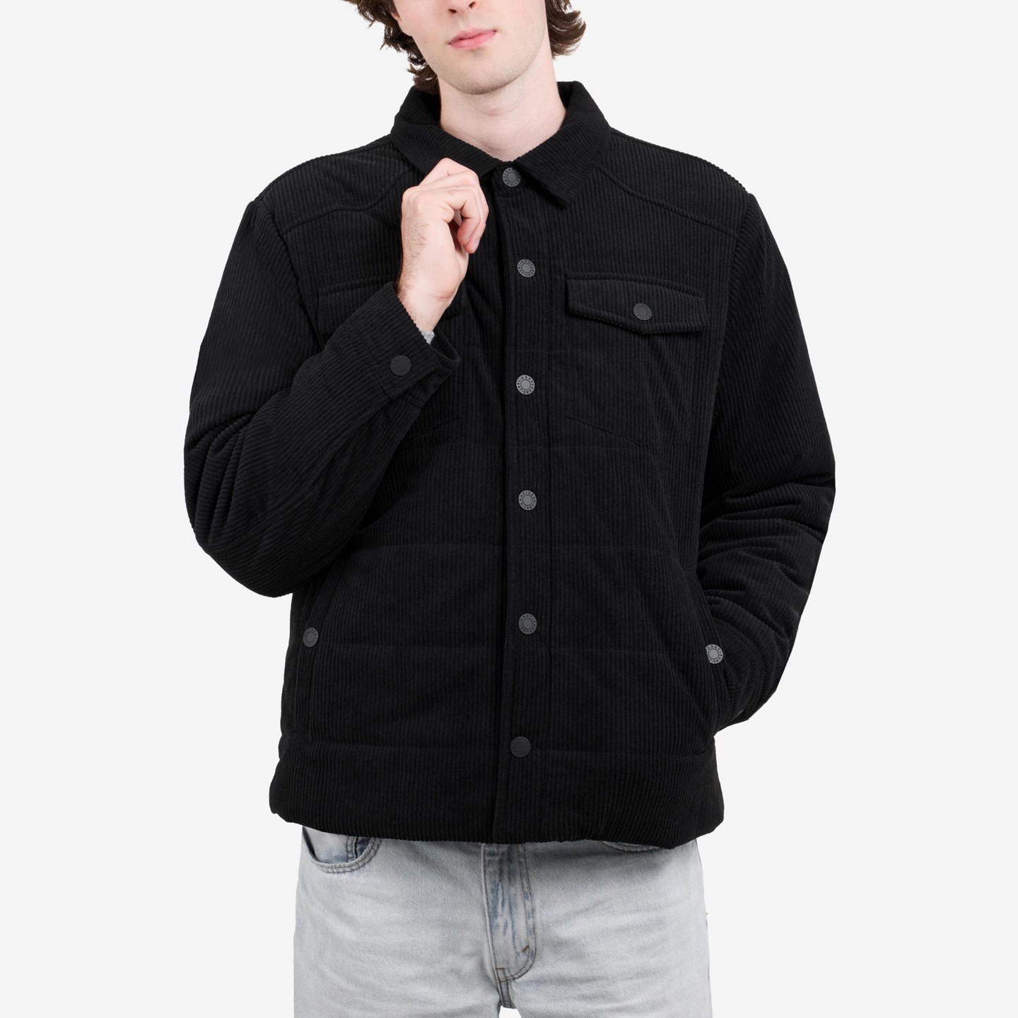 Мужская куртка X RAY Quilted Corduroy Shirt Jacket With Polyester Lining in Black, цвет: Чёрный — фото 5