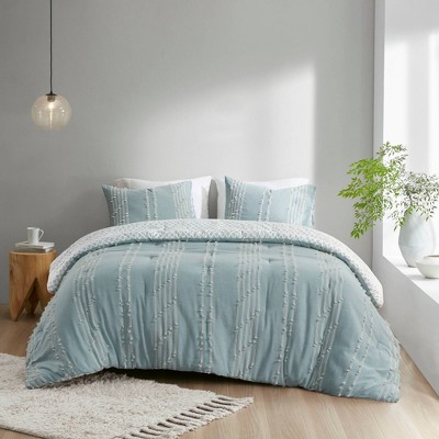 Aqua Cotton Jacquard Reversible Full Comforter Set
