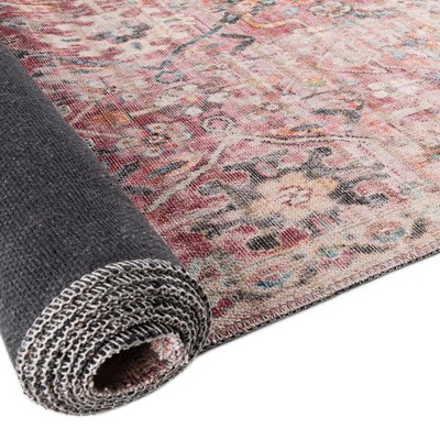 Ivory and Pink Rectangular Washable Flatweave Area Rug 8' x 10'