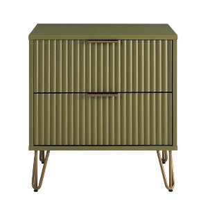 Gulches Olive Green 2-Drawer Fluted Nightstand, Modern Glam MDF Side Table with Gold Metal Legs/Handles, Tool-Free Assembly for Bedroom & Living Room - 1 of 4