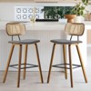 Bekrvio 26" Mid Century Modern Counter Height Bar Stools - Rattan Cane Back, Wood, PU Leather Upholstered for Kitchen Island Dining - 3 of 4