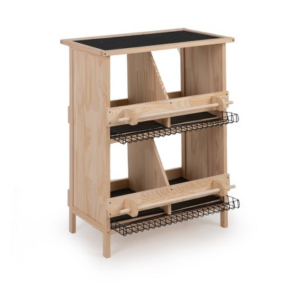 FURNIinspire Pet Crates and Houses, 2-tier Chicken Coop with Nesting Boxes, Standing Poles, Waterproof Roof, Brown, 27.6"*15"*36.2"