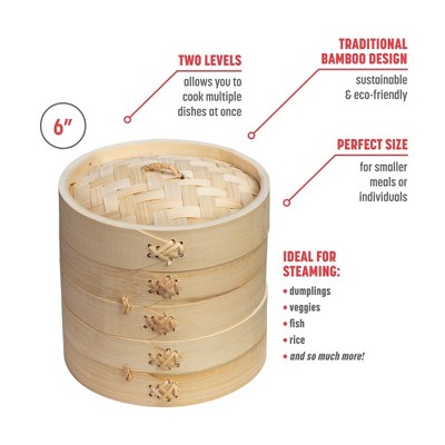 Joyce Chen 6-Inch Natural Bamboo 2-Tier Steamer Basket