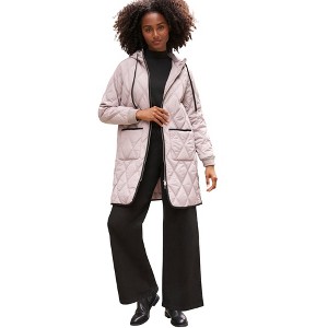 ellos Plus Size Long Quilted Hooded Jacket - 1 of 4