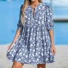 Women's Blue/Black Floral Puff Sleeve Mini Dress - Cupshe - 2 of 4