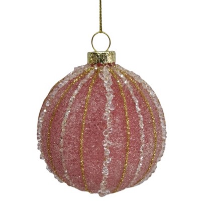 Season's Designs Christmas Tree 80Mm Decorated Glass Ornament Light Pink With