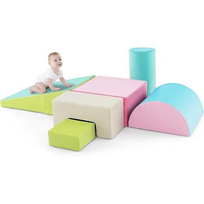Costzon Toddler Climbing Toys, 6-Piece Climb & Crawl Foam Playset with PU Cover for Crawling, Climbing & Walking, Indoor Use for Ages 1–3 (Pink)