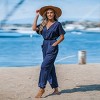 Women's Navy Front Button Straight Leg Jersey Jumpsuit - Cupshe - 2 of 4