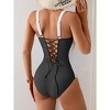 Eomenie Women's Tummy Control One Piece Swimsuit Slimming Lace Up Back Bathing Suit V Neck Swimwear - 3 of 3