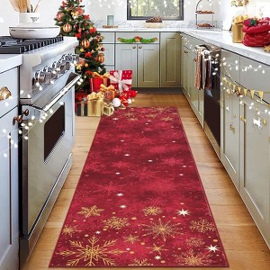 Christmas Snowflake Area Rug with Non-Slip Backing, Machine Washable Low Pile Carpet for Living Room and Bedroom Holiday Decor - 1 of 4