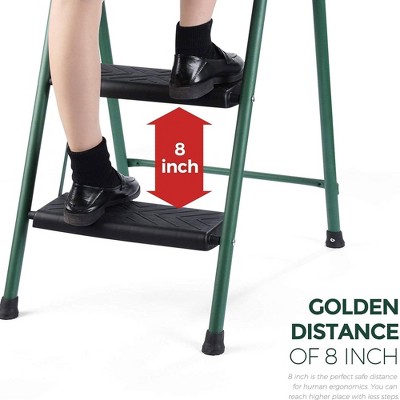 Delxo Green and Black Folding 3-Step Steel Ladder with Hand Grip