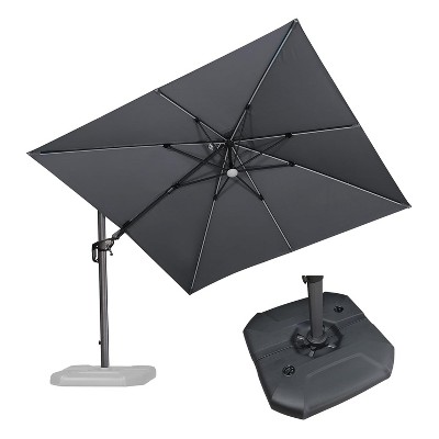 PURPLE LEAF 10x10 Ft Cantilever Umbrella Square Solar Powered LED Outdoor Patio Umbrella with 360°Rotation Adjustable With Base