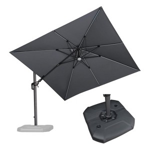 PURPLE LEAF 10x10 Ft Cantilever Umbrella Square Solar Powered LED Outdoor Patio Umbrella with 360°Rotation Adjustable With Base - 1 of 4